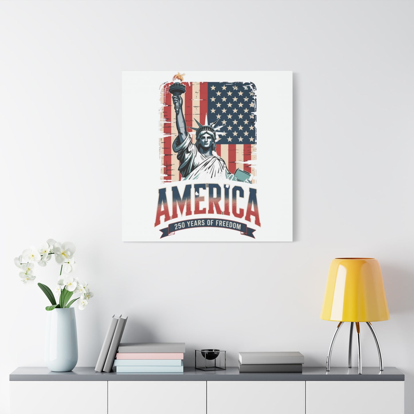 #250 Statue of Liberty American Flag 'America' Patriotic Independence Day Matte Canvas Wall Art