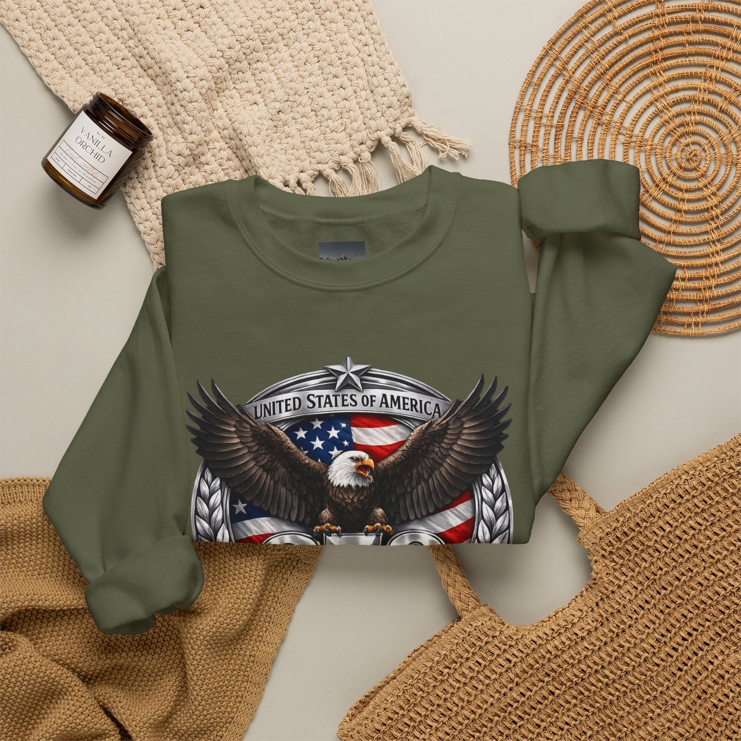 #250 Patriotic Bald Eagle 250 United States Emblem Crewneck Sweatshirt