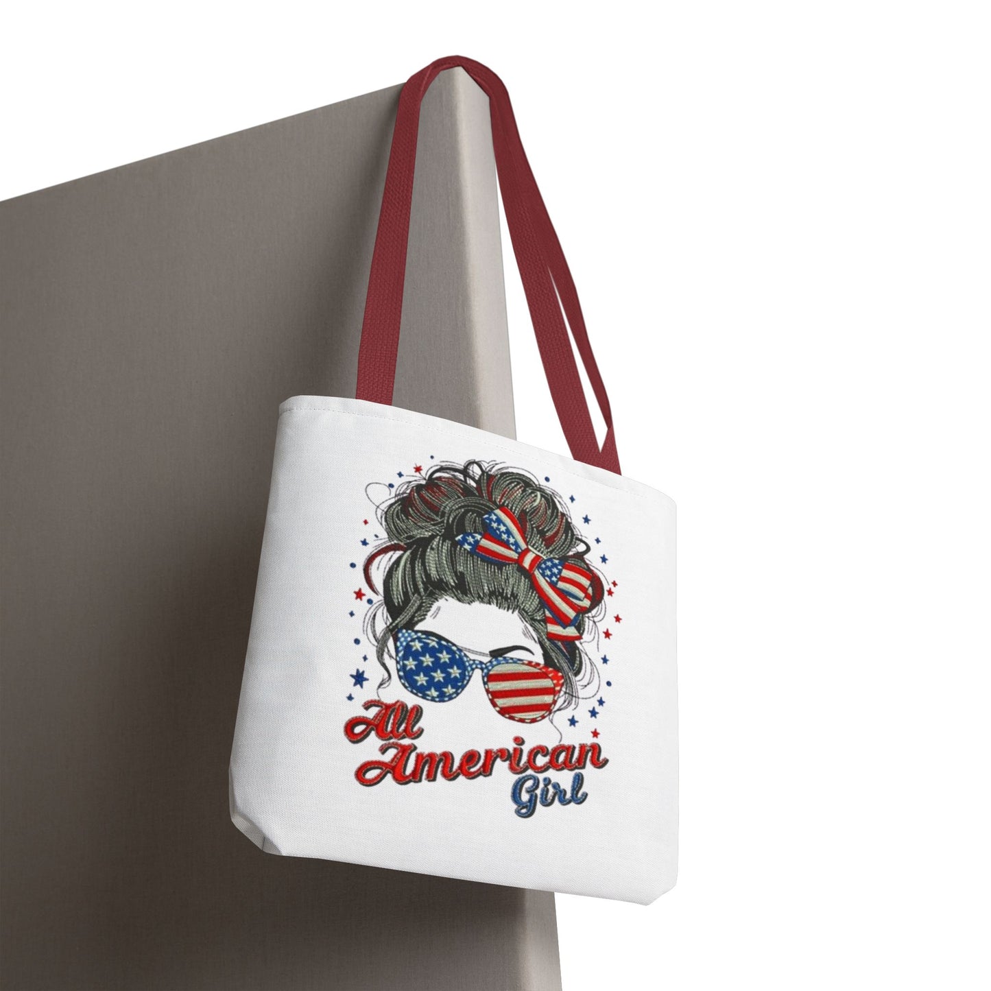 #250 "All American Girl" Patriotic Messy Bun Tote Bag