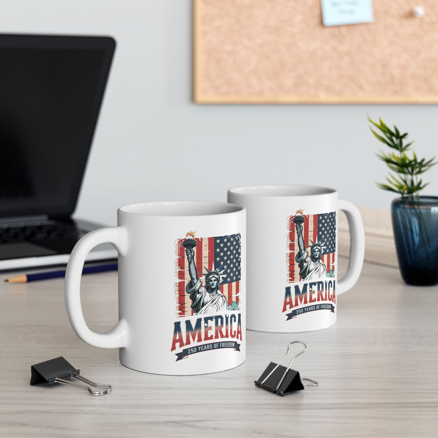 #250 Statue of Liberty American Flag 'America' Patriotic Independence Day Ceramic Mug Coffee Cup (11oz, 15oz)