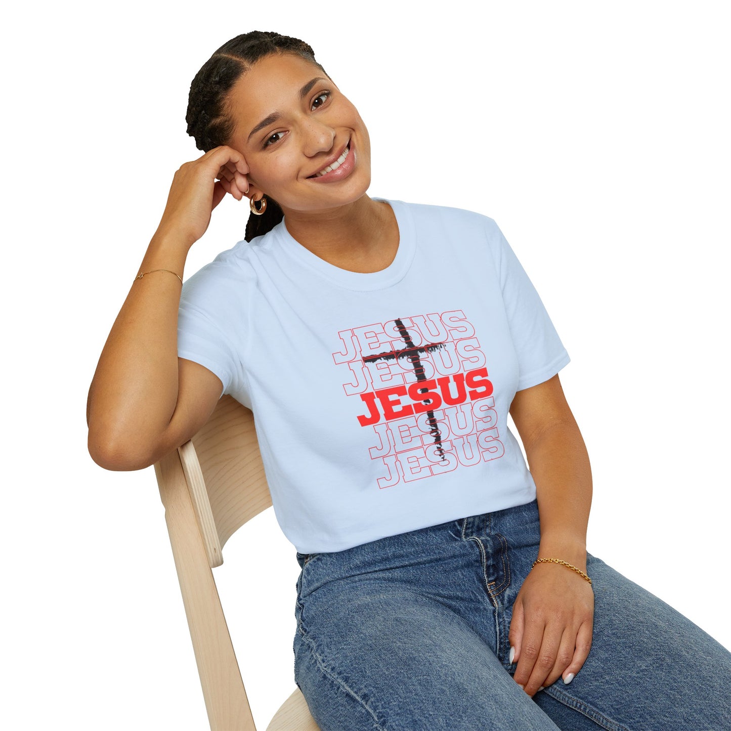 Jesus Cross Red Text Black Cross Graphic T-Shirt — Religious Faith Tee