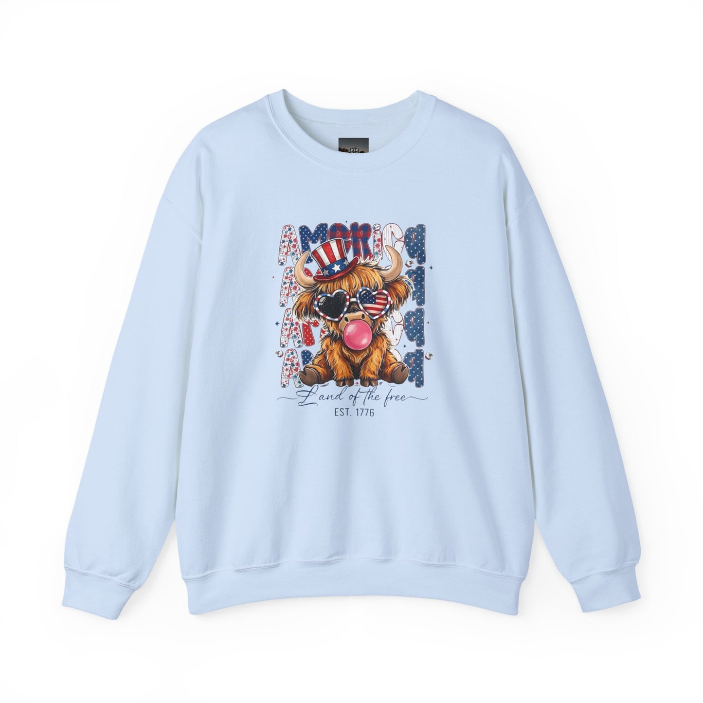 #250 American Flag Bubblegum Patriotic Highland Cow Sweatshirt