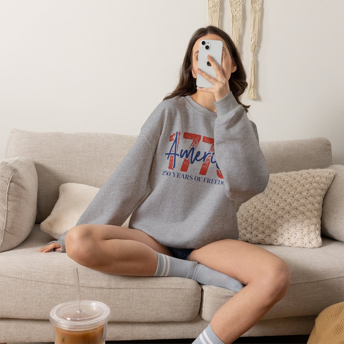 #250 1776 America: 250 Years of Freedom' Patriotic Independence Day Crewneck Sweatshirt
