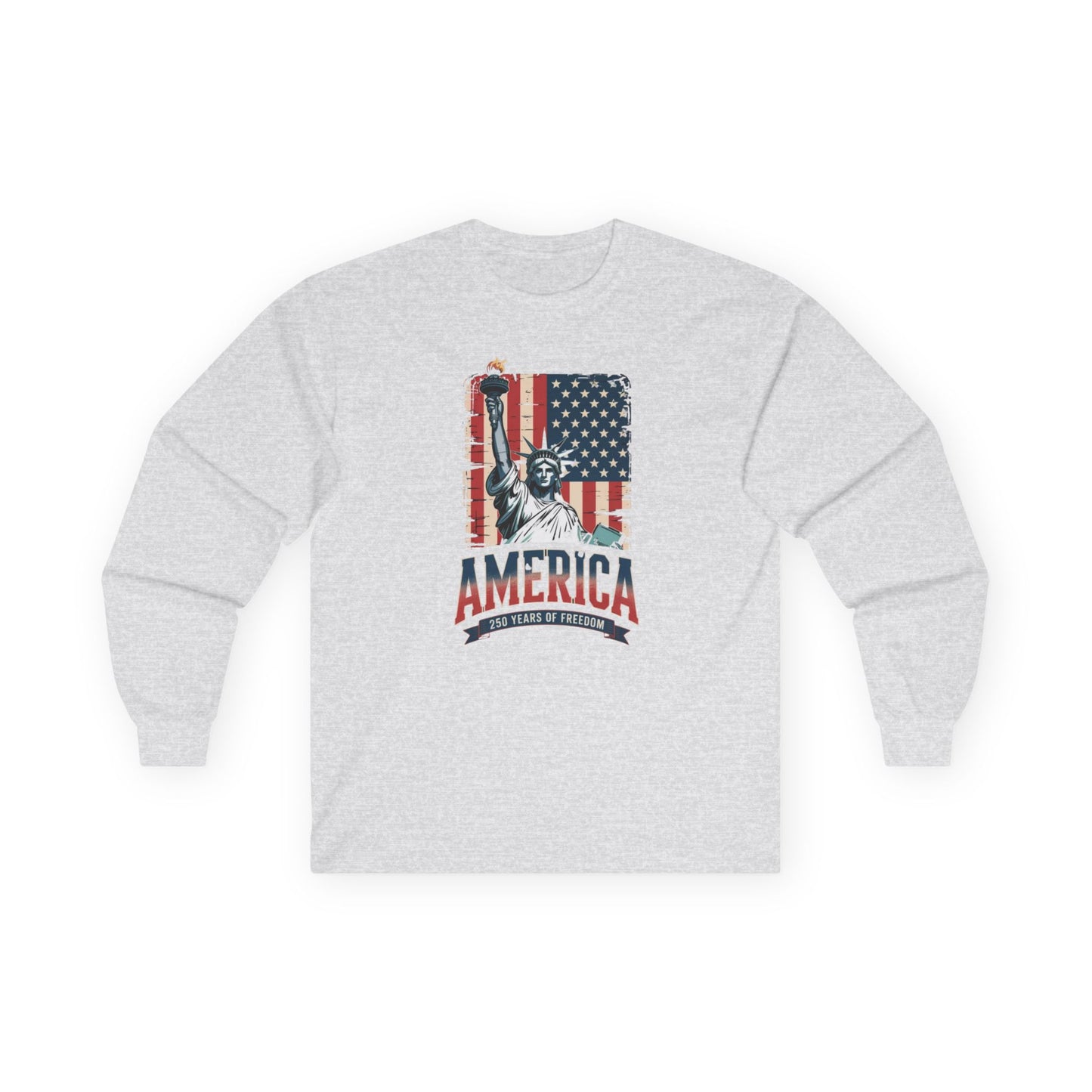 #250 Statue of Liberty American Flag 'America' Patriotic Independence Day Long Sleeve Tee