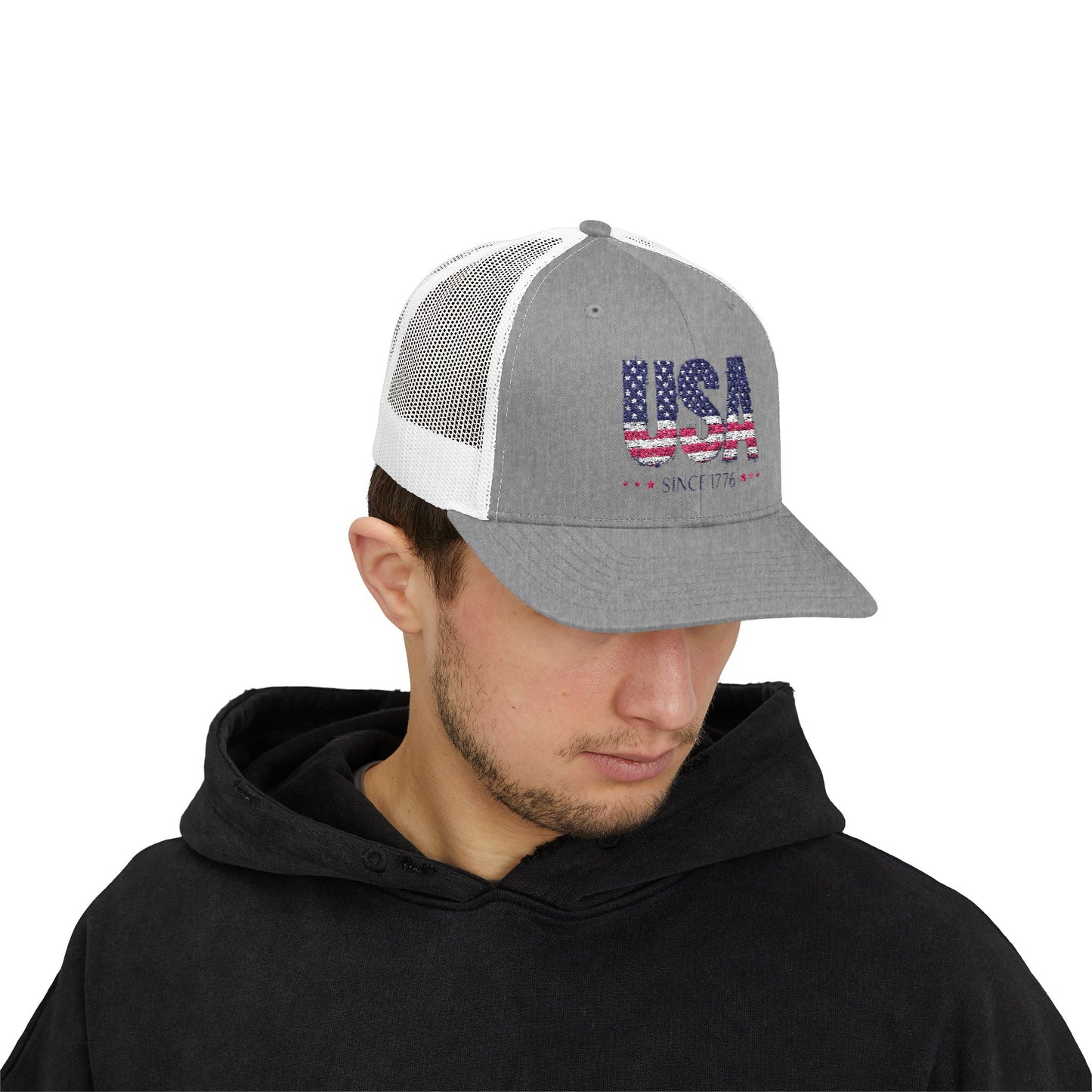 #250 USA Flag "USA Since 1776" Patriotic Snapback Trucker Cap