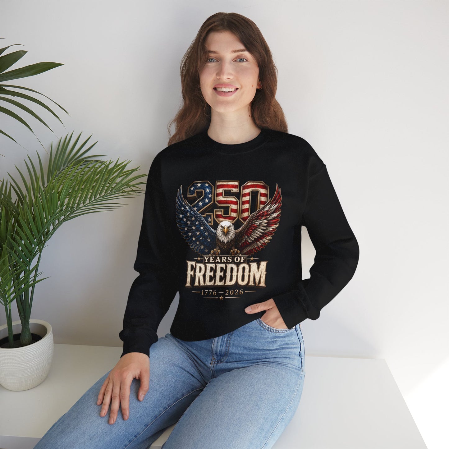 #250 250 Years of Freedom Eagle Patriotic American Flag Anniversary (1776–2026) Crewneck Sweatshirt