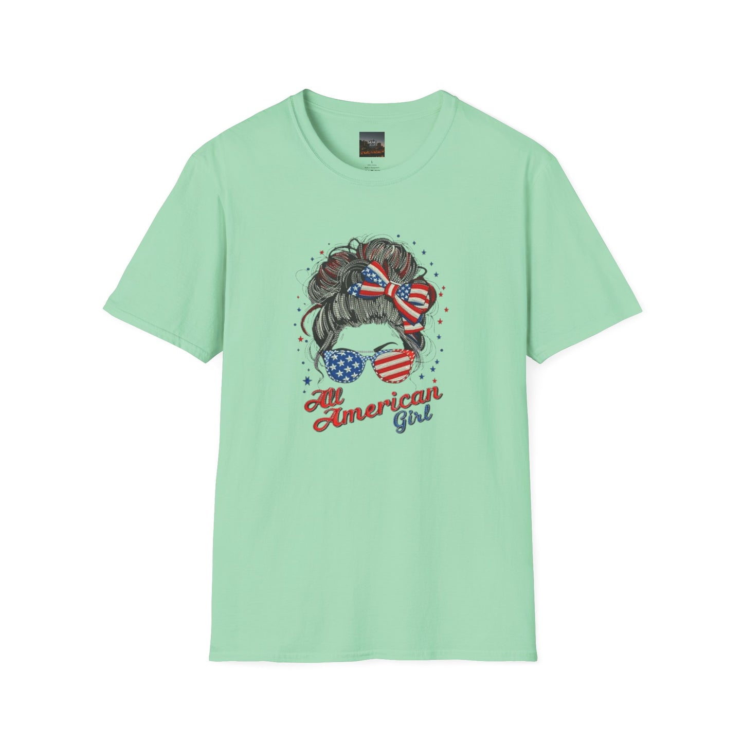 #250 "All American Girl" Patriotic Messy Bun T-Shirt