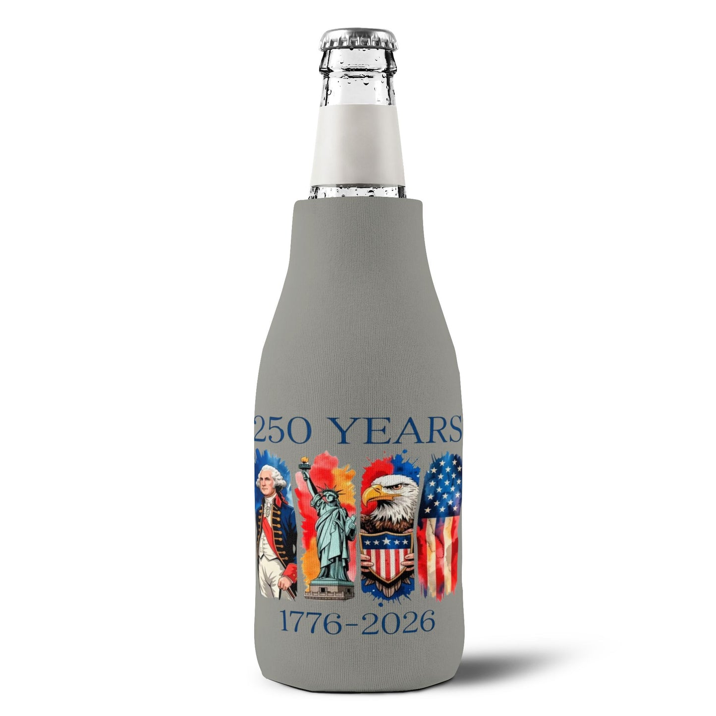 #250 250 Years American History Celebration 1776–2026 Patriotic Zip-Up Bottle Cooler Sleeve Koozie