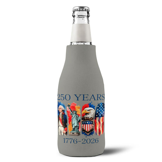 #250 250 Years American History Celebration 1776–2026 Patriotic Zip-Up Bottle Cooler Sleeve Koozie