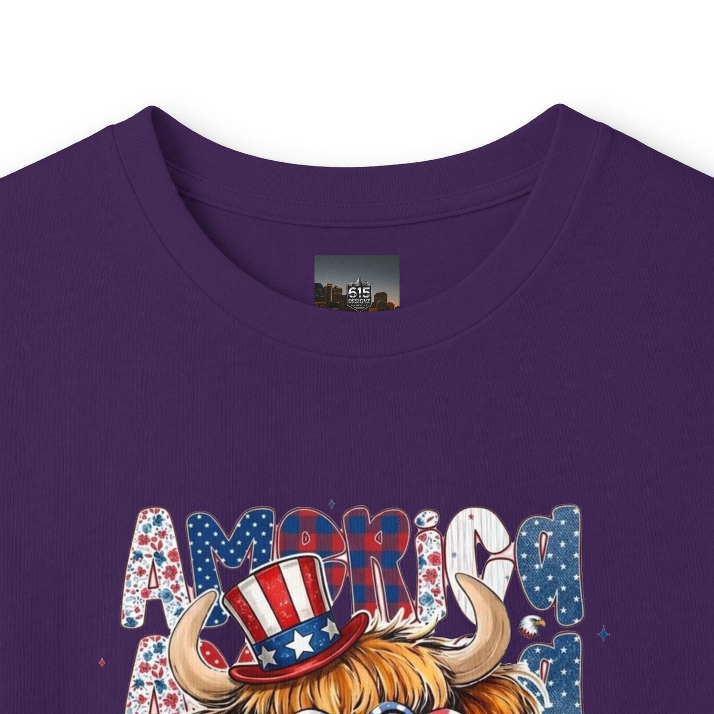 #250 American Flag Bubblegum Patriotic Highland Cow Long Sleeve Tee