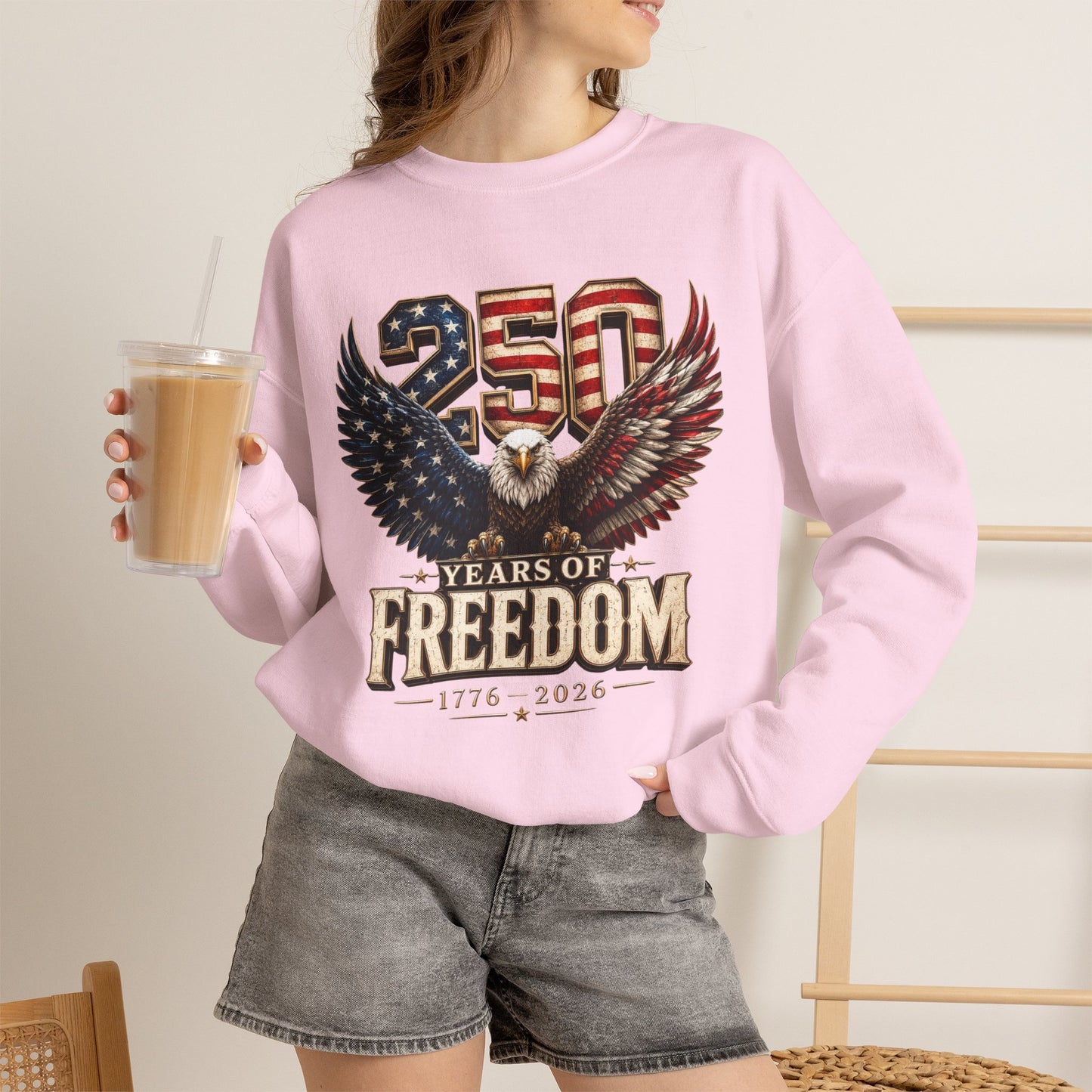 #250 250 Years of Freedom Eagle Patriotic American Flag Anniversary (1776–2026) Crewneck Sweatshirt