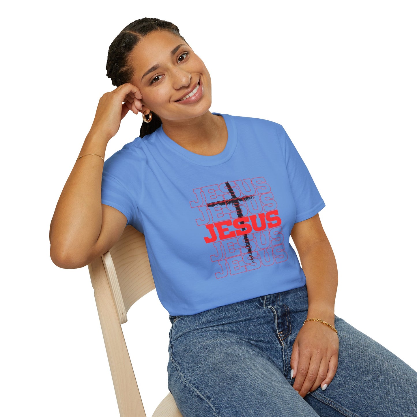 Jesus Cross Red Text Black Cross Graphic T-Shirt — Religious Faith Tee