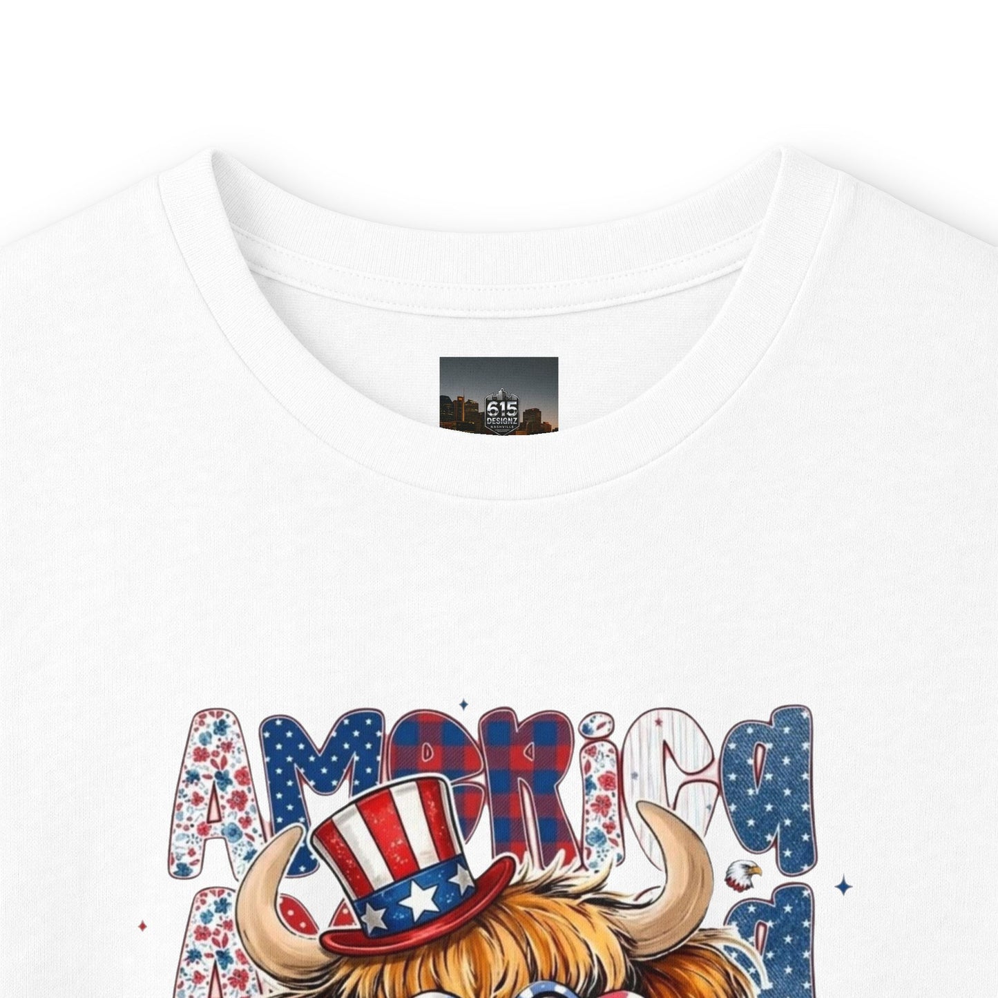 #250 American Flag Bubblegum Patriotic Highland Cow Long Sleeve Tee