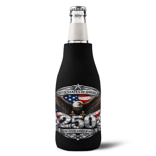 #250 Patriotic Bald Eagle 250 United States Emblem Zip-Up Bottle Cooler Sleeve Koozie
