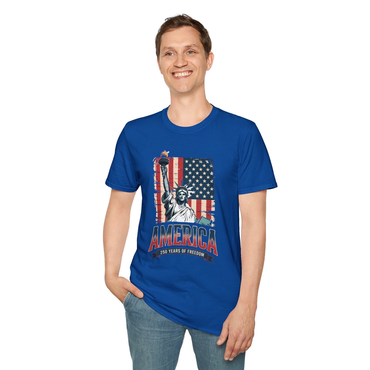 #250 Statue of Liberty American Flag 'America' Patriotic Independence Day T‑Shirt