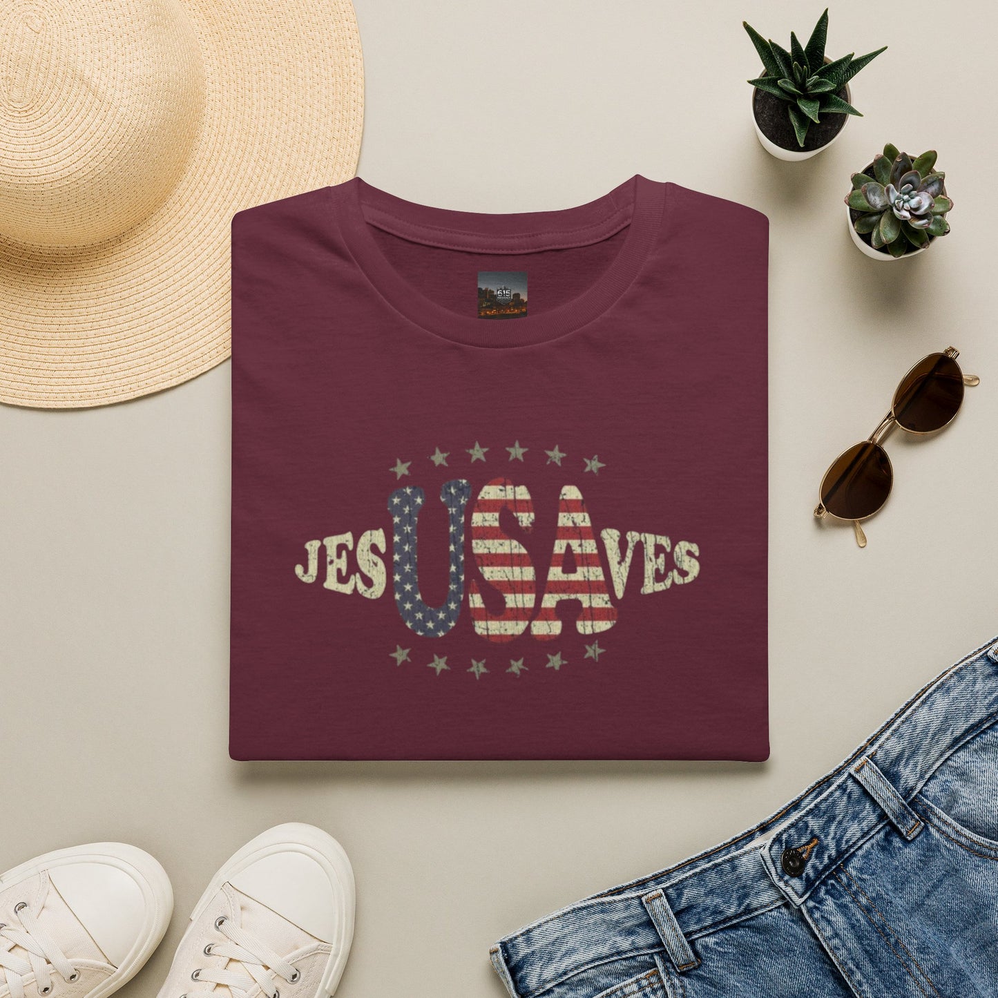 JesUSAves Patriotic T-Shirt — American Flag Christian Faith Tee