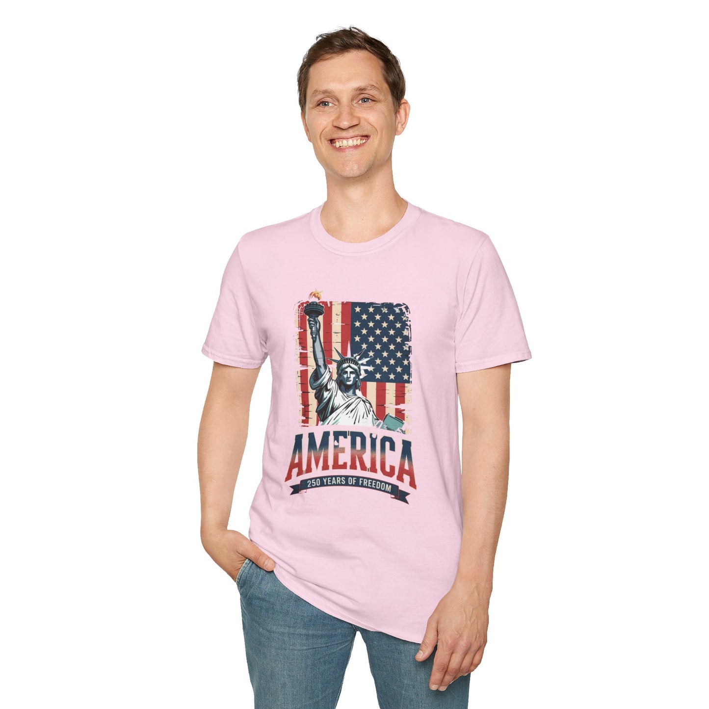 #250 Statue of Liberty American Flag 'America' Patriotic Independence Day T‑Shirt