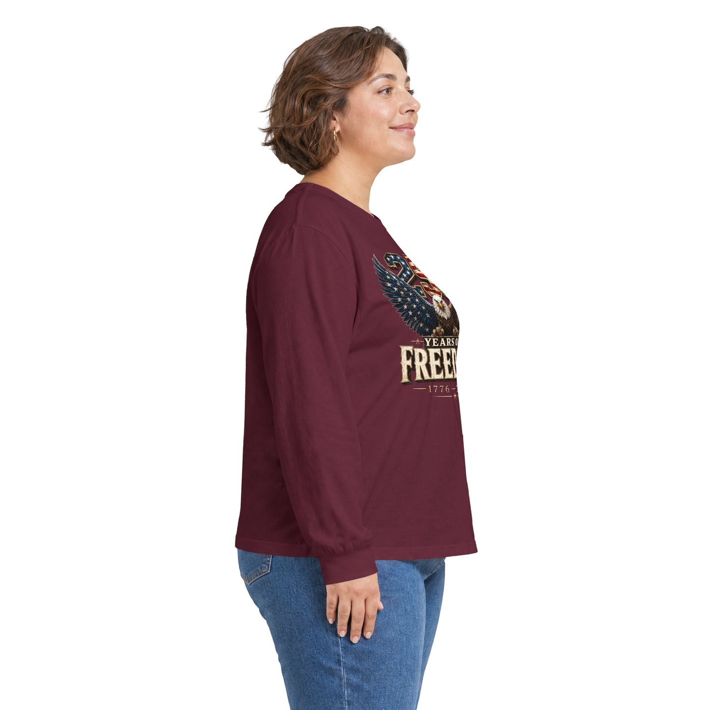 #250 250 Years of Freedom Eagle Patriotic American Flag Anniversary (1776–2026) Long Sleeve Tee