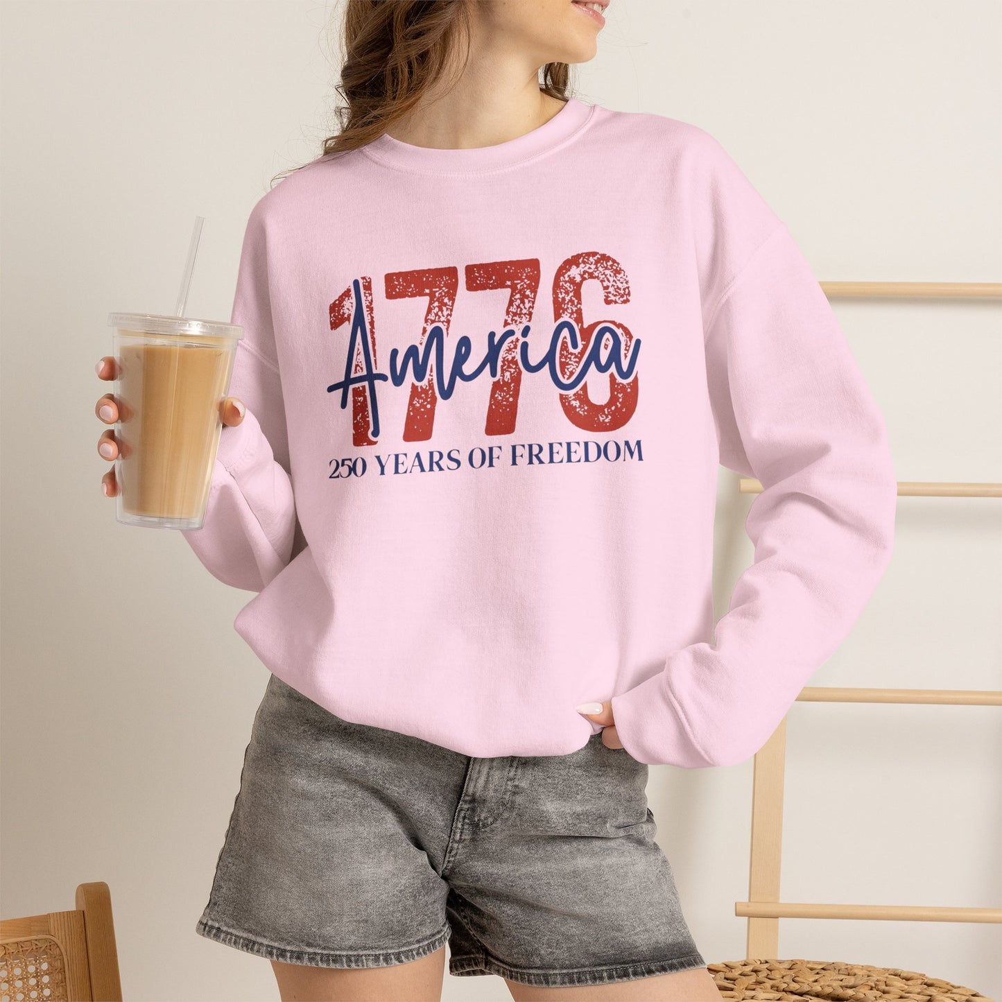 #250 1776 America: 250 Years of Freedom' Patriotic Independence Day Crewneck Sweatshirt