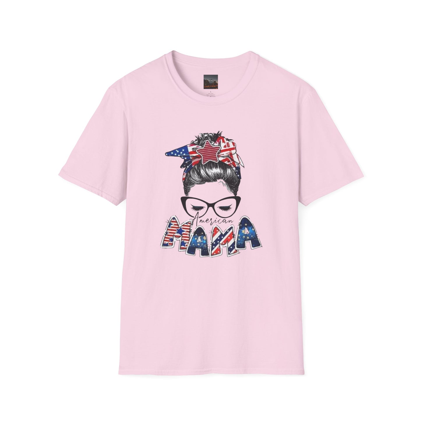 Mama USA Flag Messy Bun T-Shirt