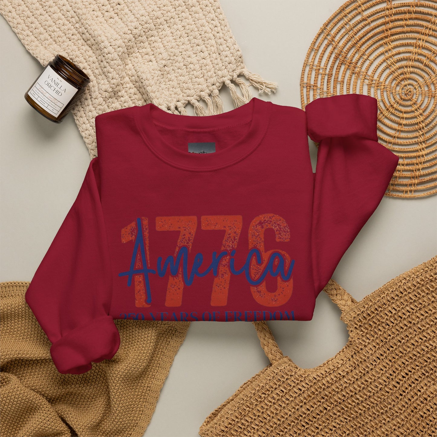 #250 1776 America: 250 Years of Freedom' Patriotic Independence Day Crewneck Sweatshirt