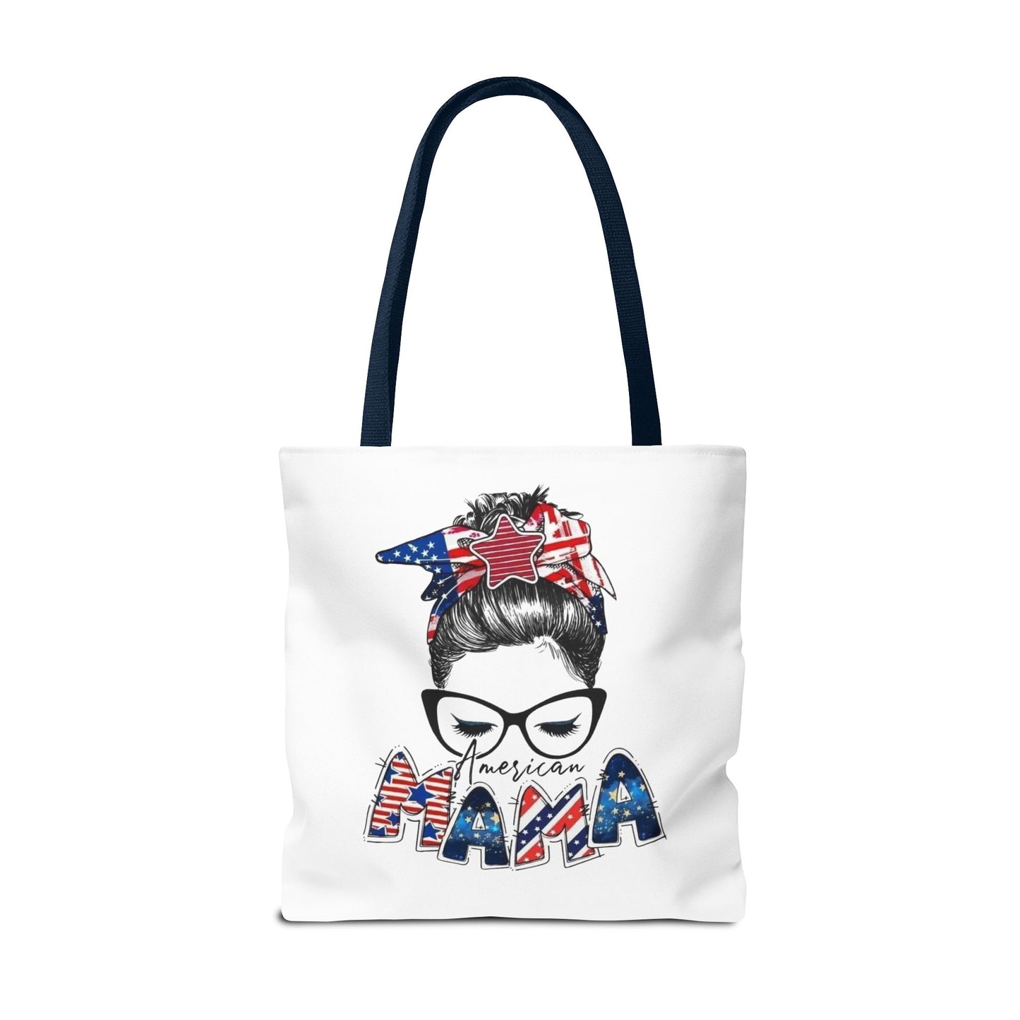 #250 Mama USA Flag Messy Bun Tote Bag