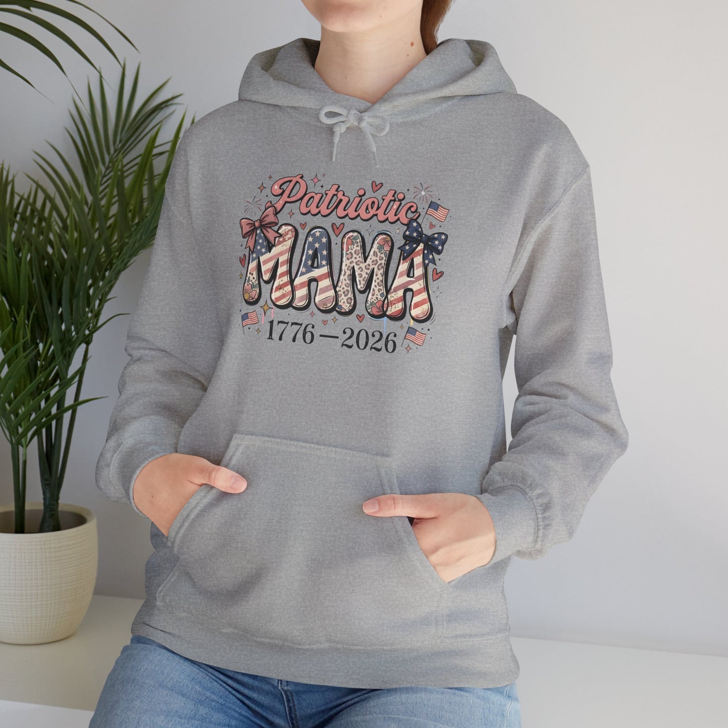 #250 Patriotic Mama 1776–2026 American Flag Hoodie