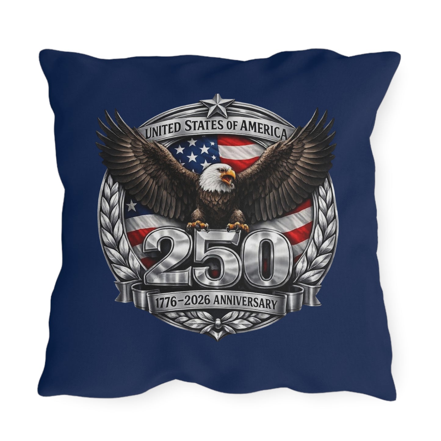 #250 Patriotic Bald Eagle 250 United States Emblem Outdoor Throw Pillow