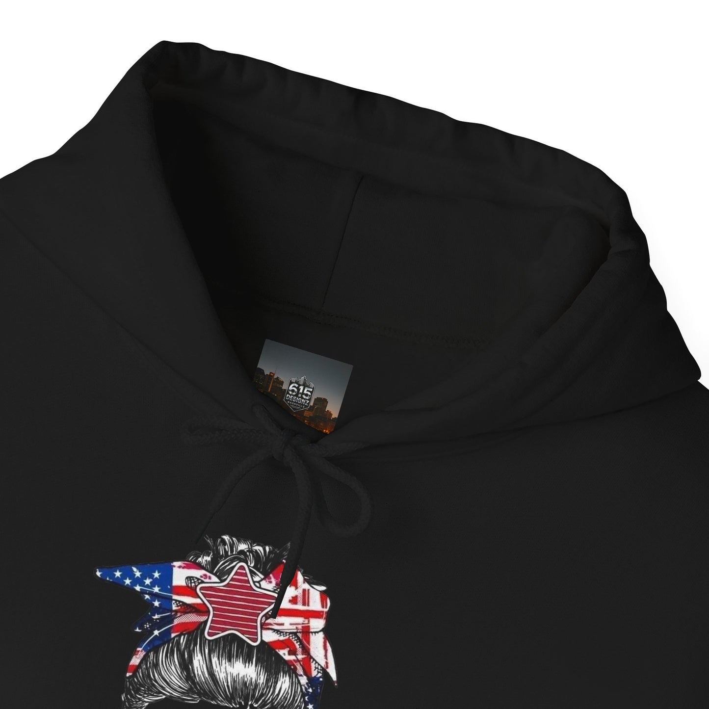 #250 Mama USA Flag Messy Bun Hoodie