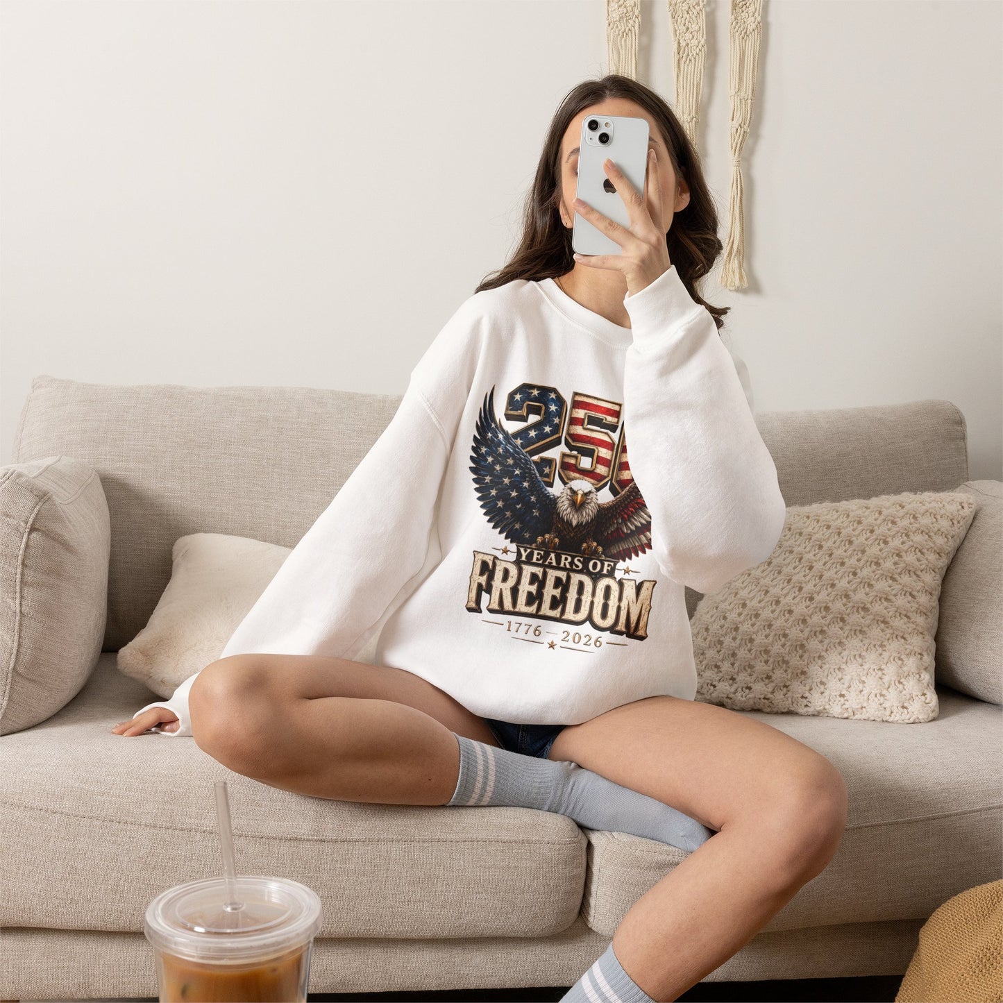 #250 250 Years of Freedom Eagle Patriotic American Flag Anniversary (1776–2026) Crewneck Sweatshirt
