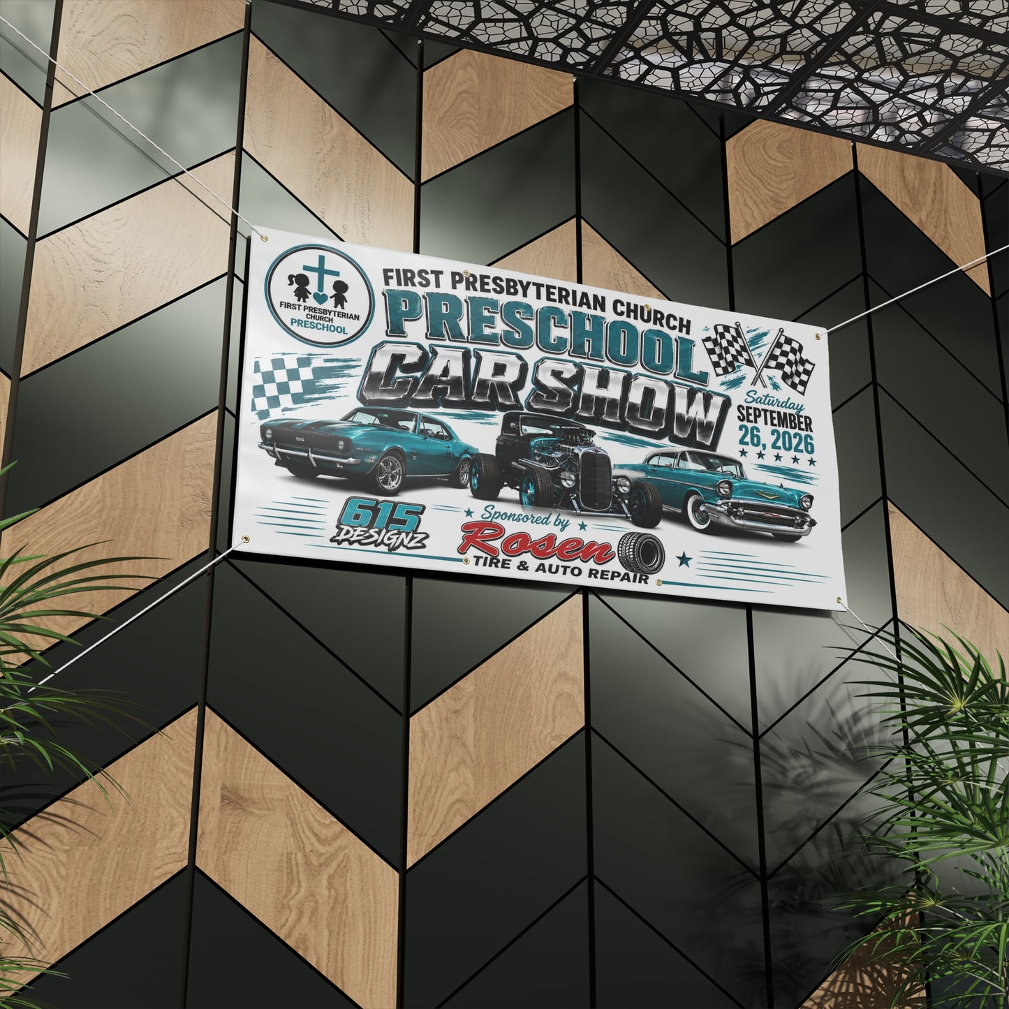 Preschool Car Show Banner — Custom Matte Event Banner (First Presbyterian Church, Sept 26, 2026)