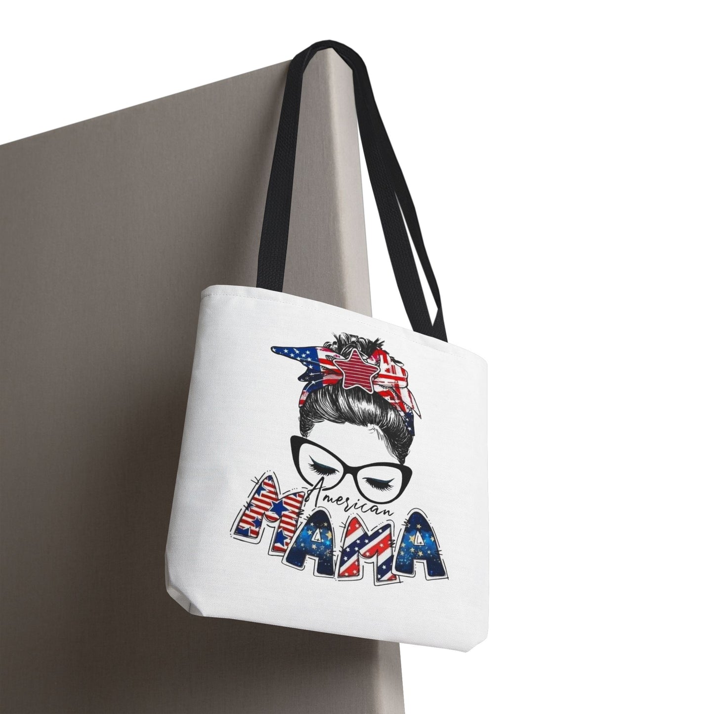 #250 Mama USA Flag Messy Bun Tote Bag