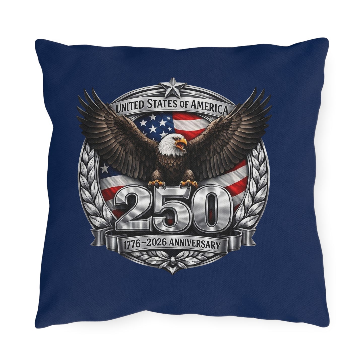#250 Patriotic Bald Eagle 250 United States Emblem Outdoor Throw Pillow