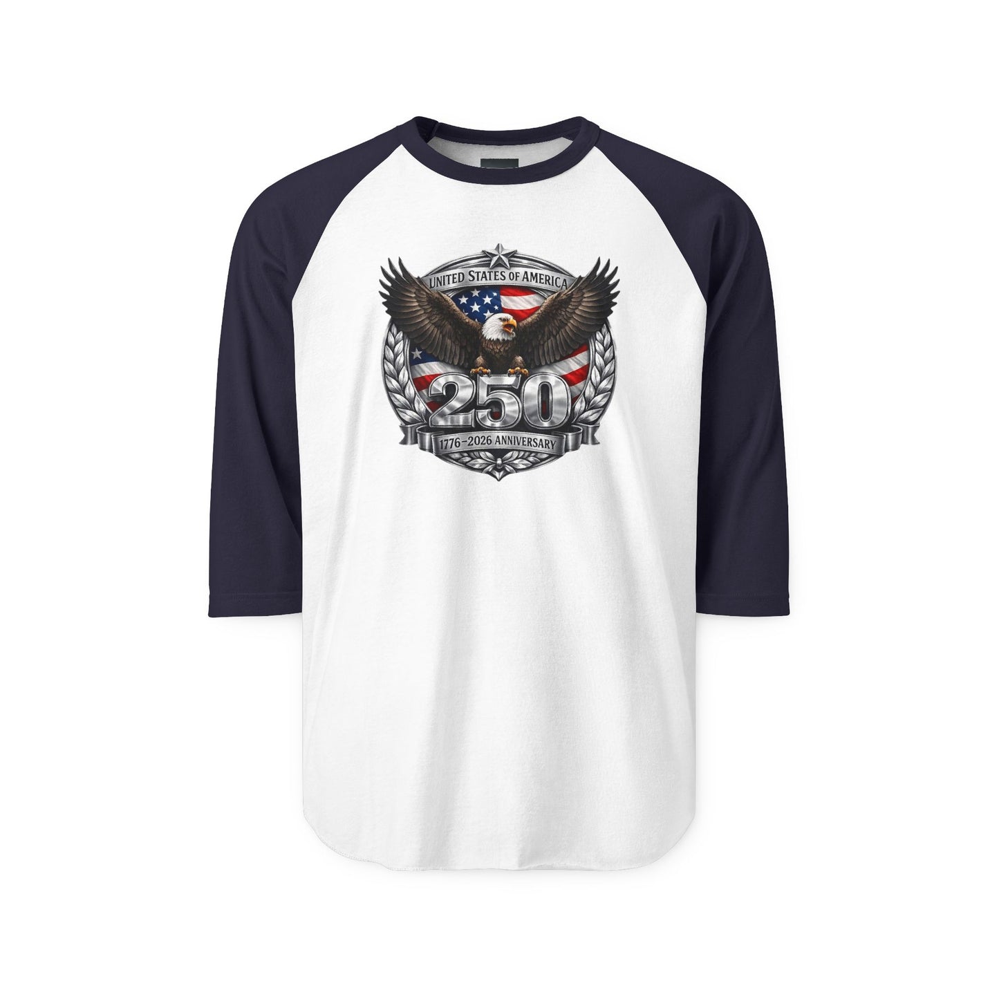 #250 Patriotic Bald Eagle 250 United States Emblem Raglan Shirt Baseball Tee