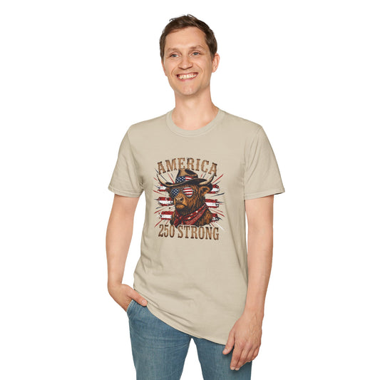 #250 America 250 Strong Patriotic Bull with American Flag T-Shirt