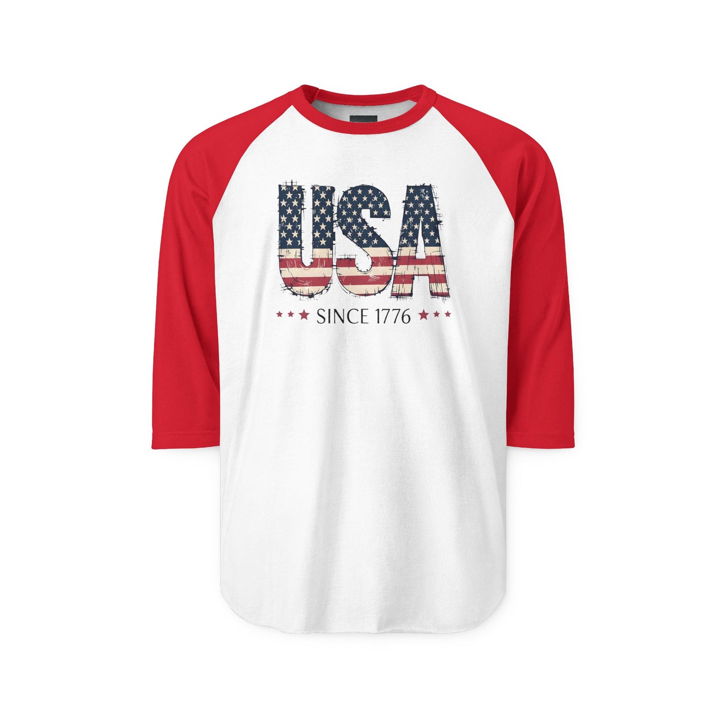 #250 USA Flag "USA Since 1776" Patriotic Raglan Shirt Baseball Tee