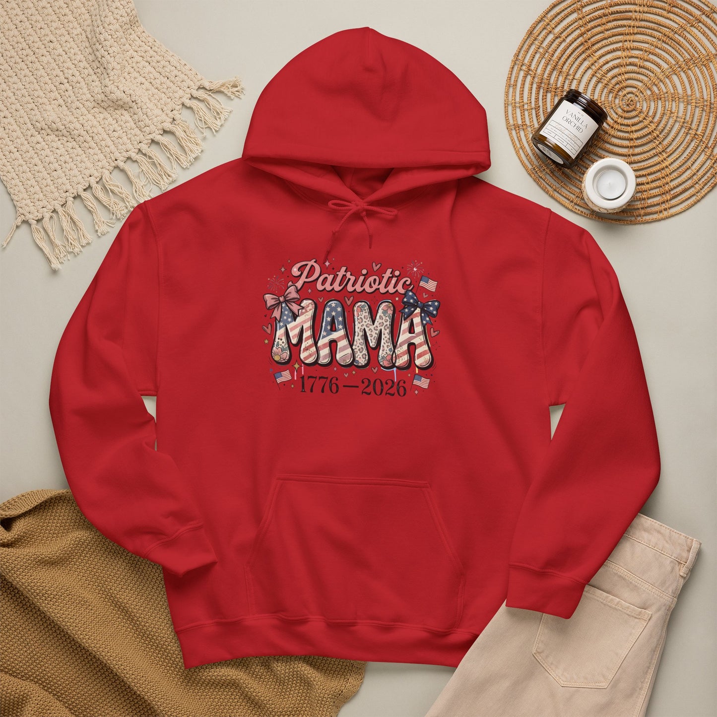 #250 Patriotic Mama 1776–2026 American Flag Hoodie