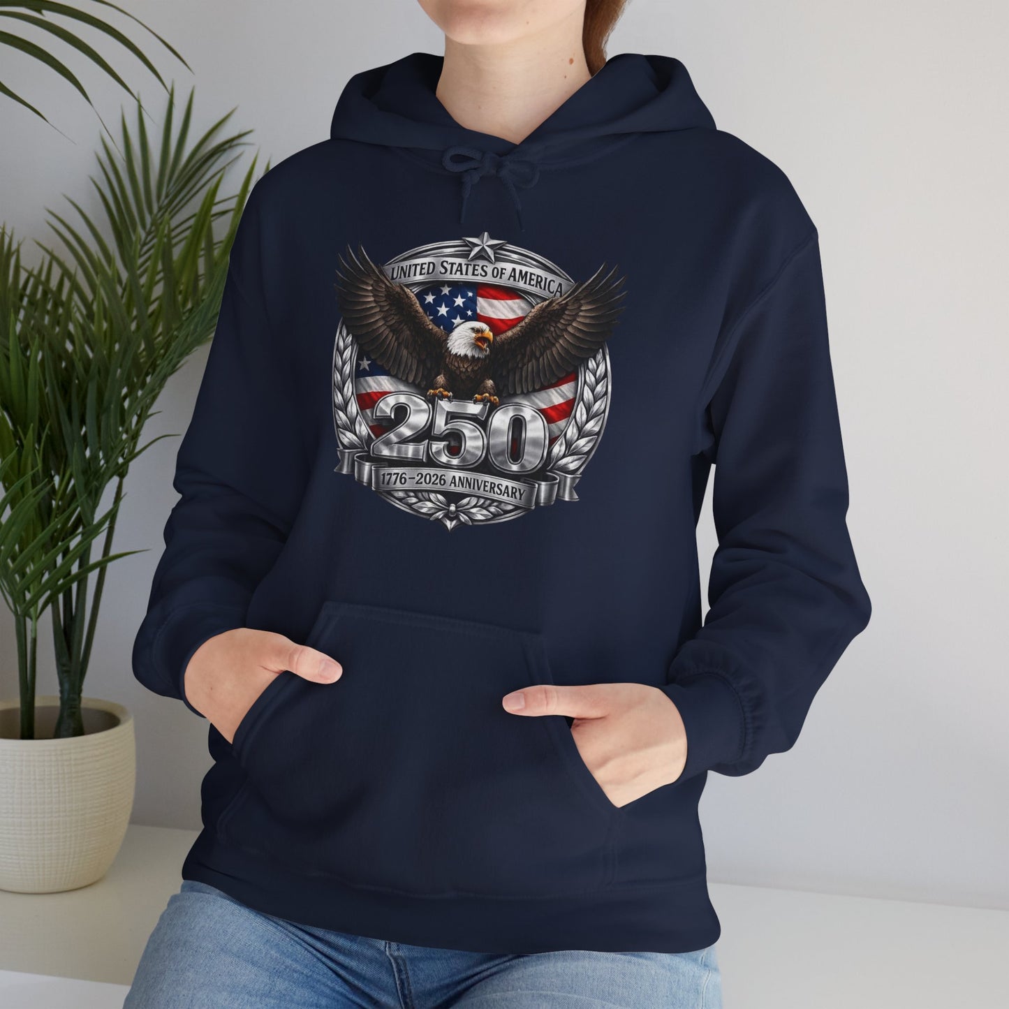 #250 Patriotic Bald Eagle 250 United States Emblem Hoodie