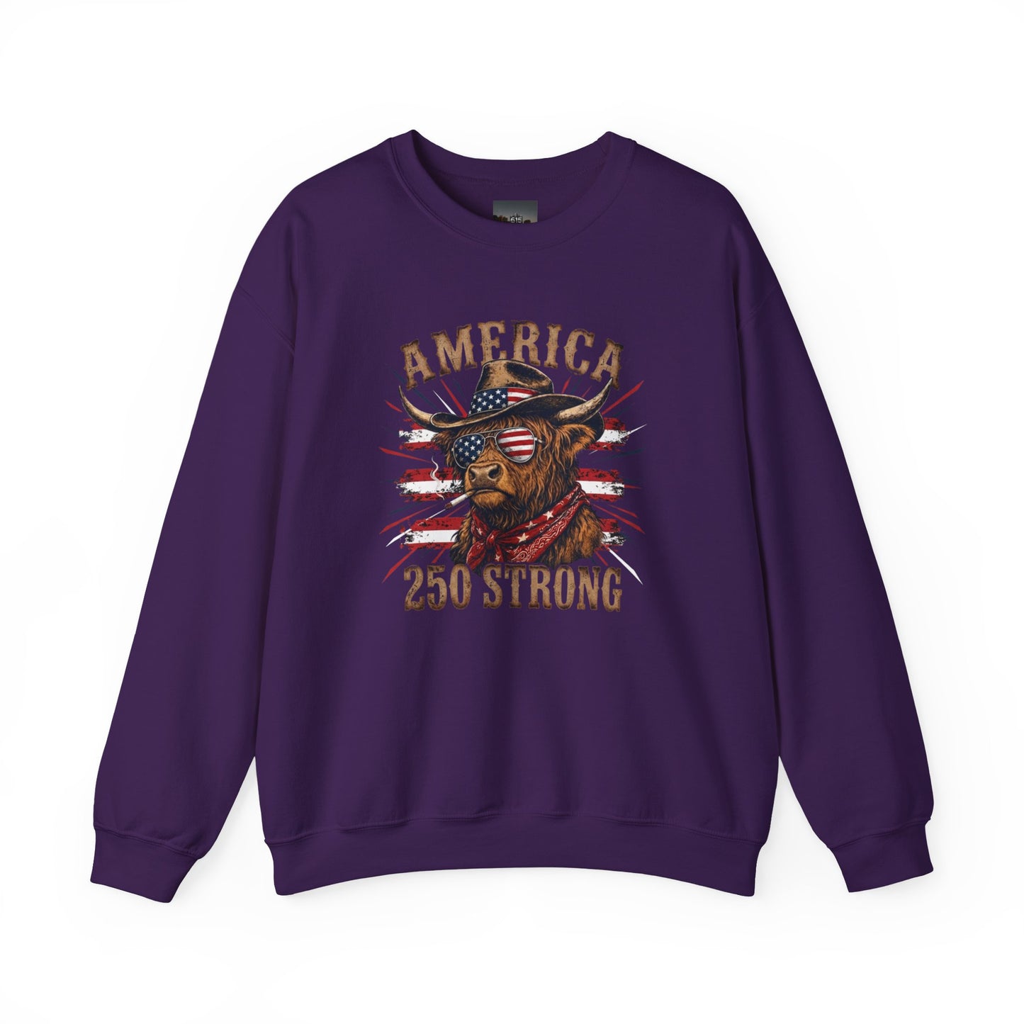 #250 America 250 Strong Patriotic Bull with American Flag Sweatshirt