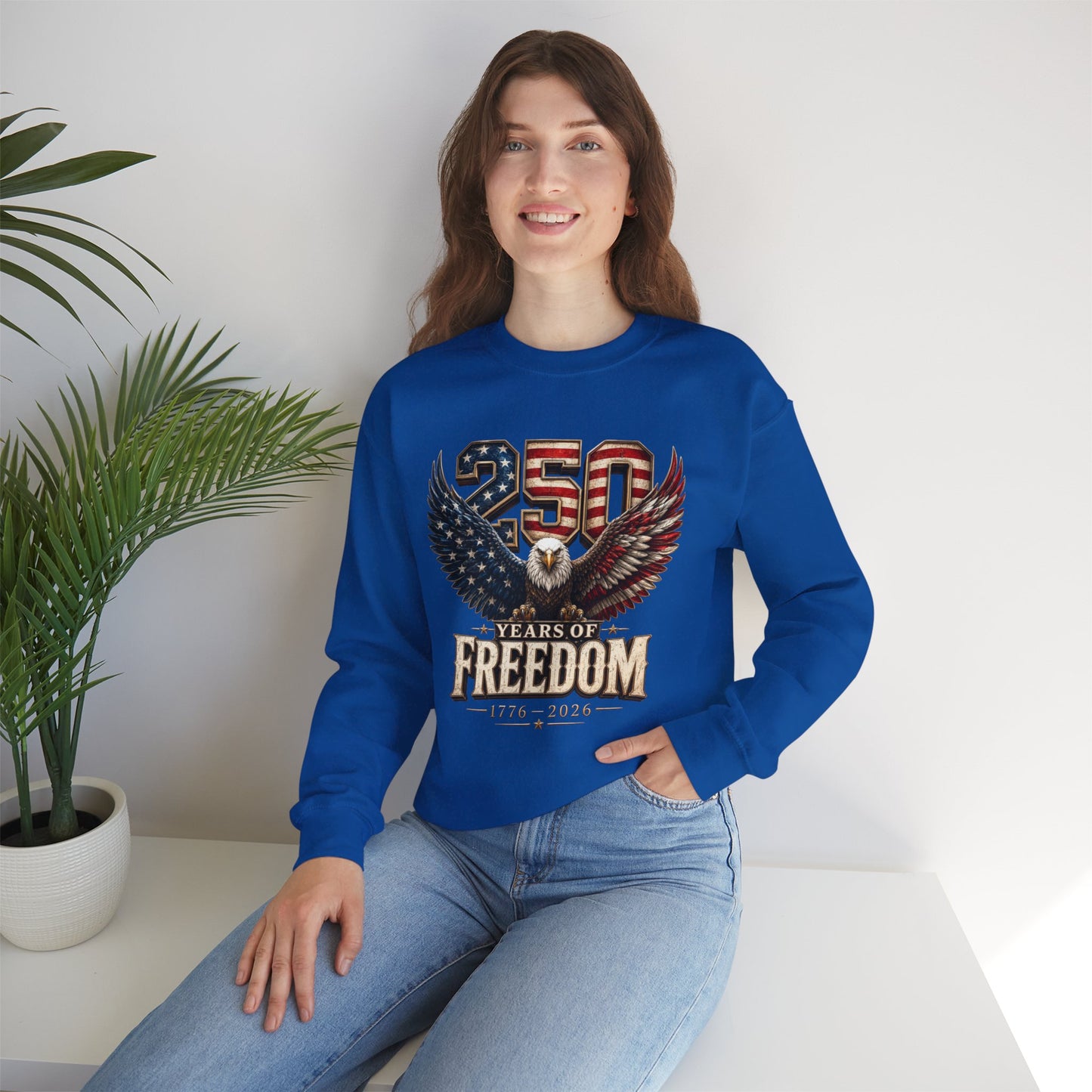 #250 250 Years of Freedom Eagle Patriotic American Flag Anniversary (1776–2026) Crewneck Sweatshirt