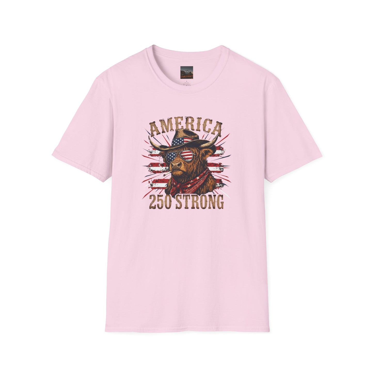 #250 America 250 Strong Patriotic Bull with American Flag T-Shirt
