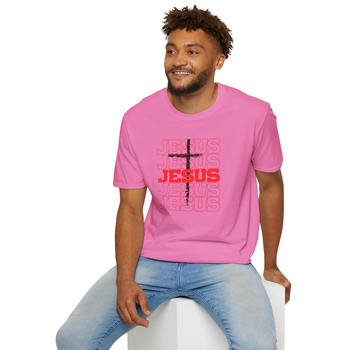 Jesus Cross Red Text Black Cross Graphic T-Shirt — Religious Faith Tee