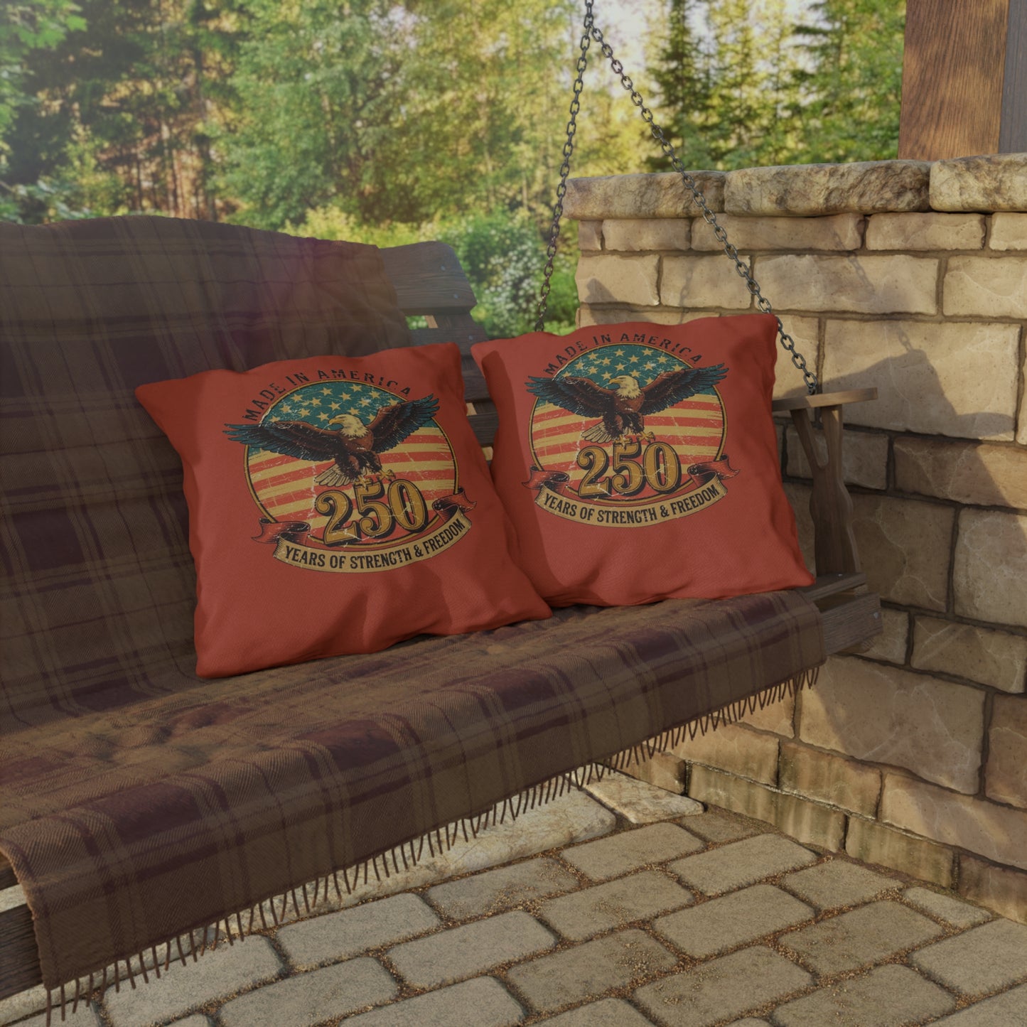 #250 Made in America Eagle 250th Anniversary Patriotic Outdoor Throw Pillow