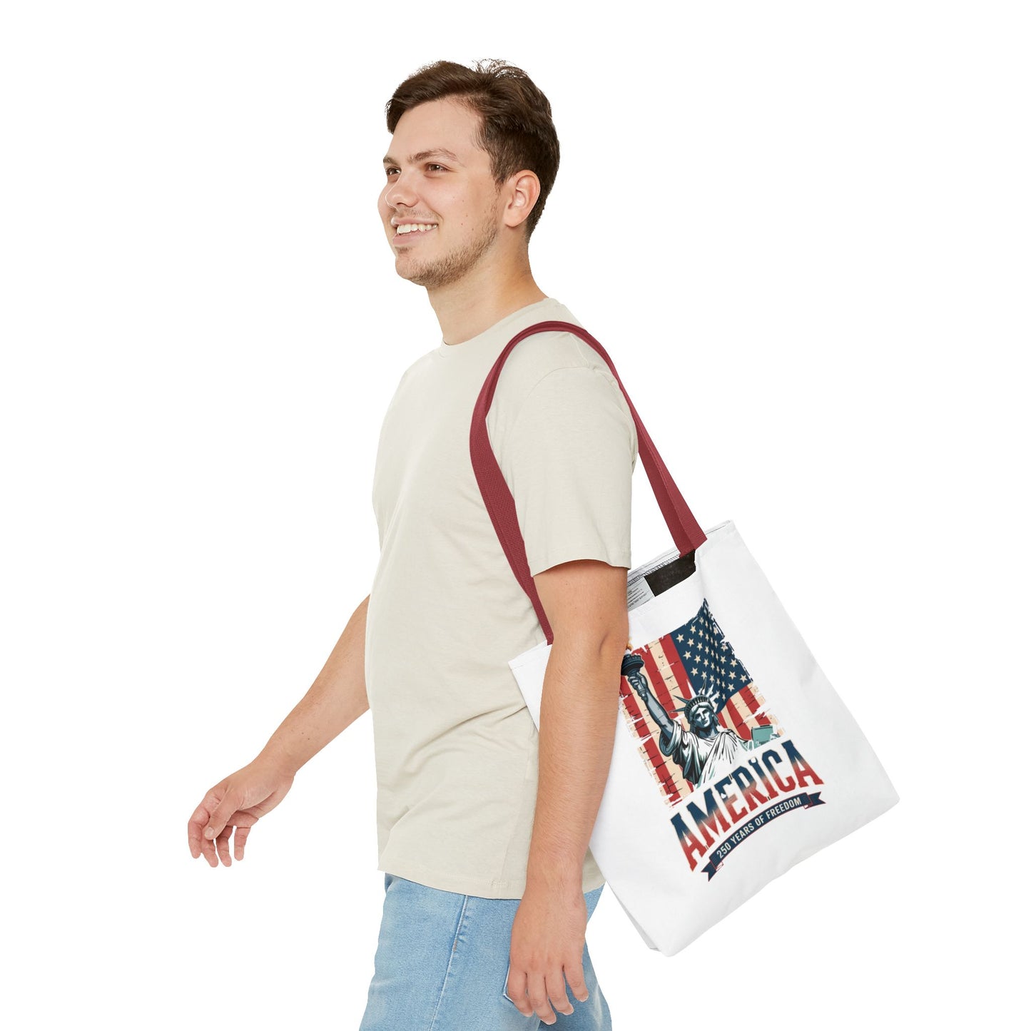 #250 Statue of Liberty American Flag 'America' Patriotic Independence Day Tote Bag