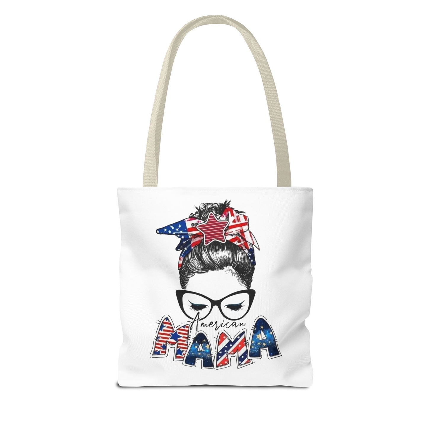 #250 Mama USA Flag Messy Bun Tote Bag