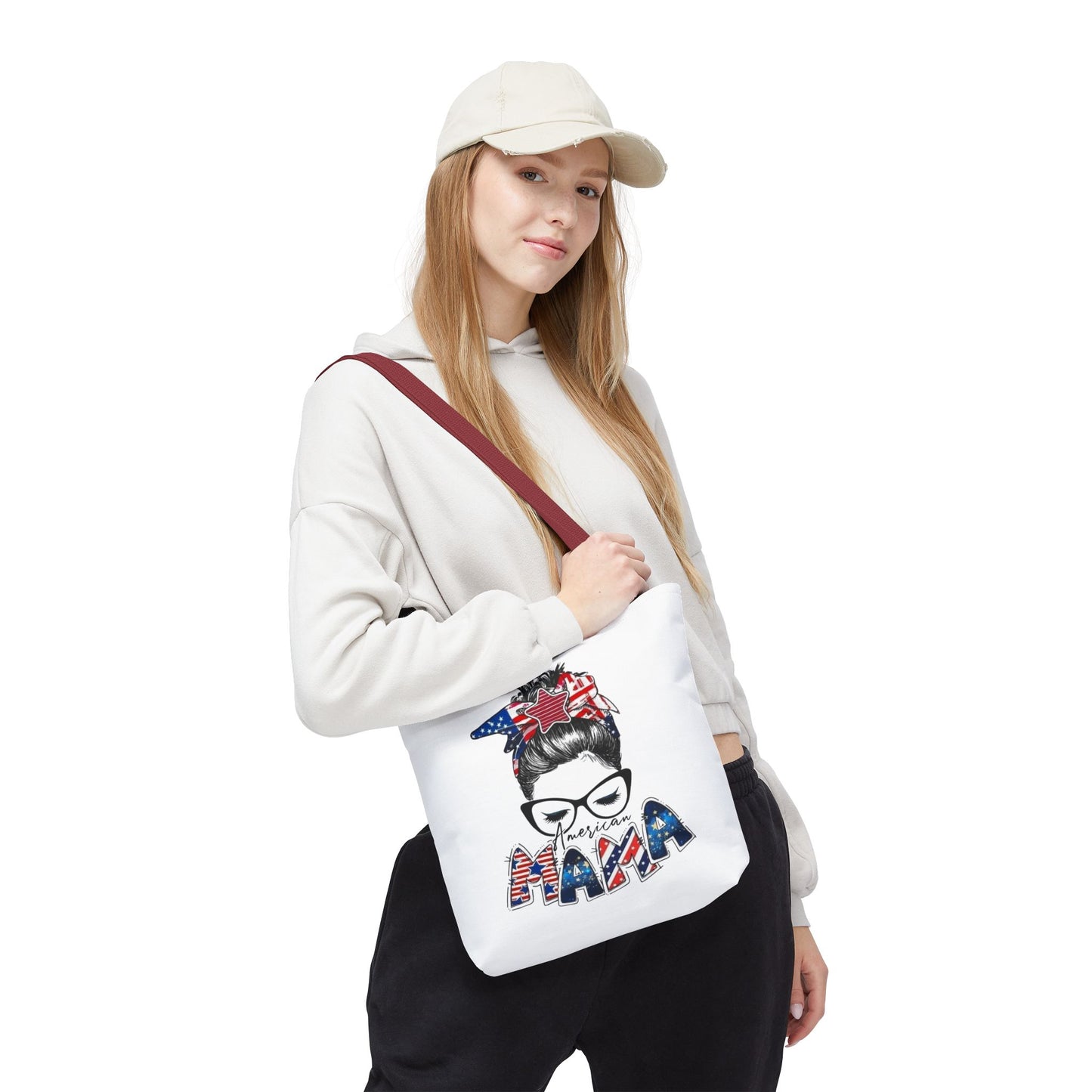 #250 Mama USA Flag Messy Bun Tote Bag