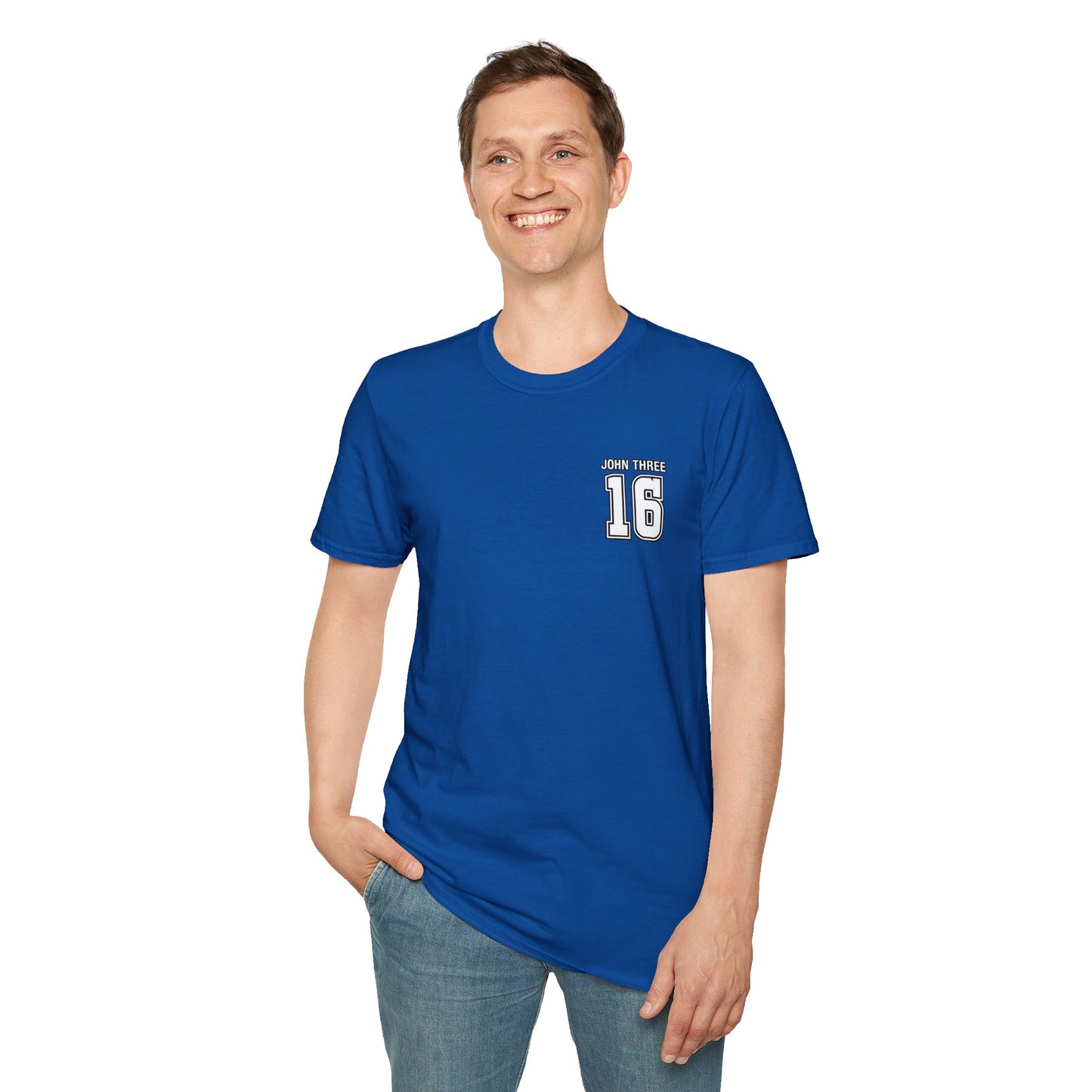 John Three 16 Chest and Back Jersey Print with Scripture Tee