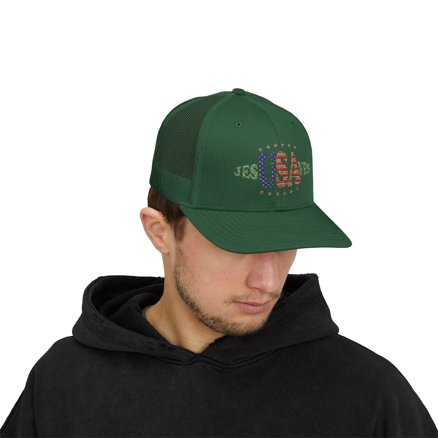 JesUSAves Patriotic Snapback Trucker Cap American Flag Christian Faith
