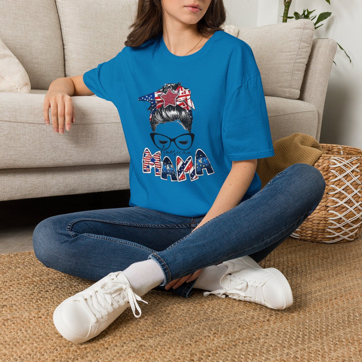 Mama USA Flag Messy Bun T-Shirt