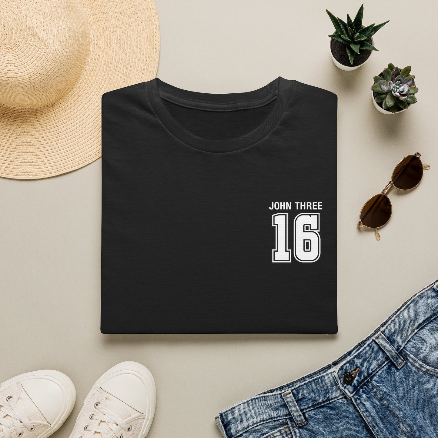 John Three 16 Chest and Back Jersey Print with Scripture Tee